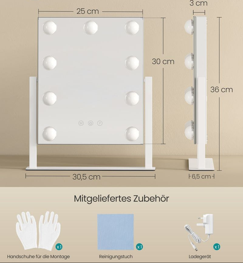 Καθρέφτης Μακιγιάζ Φορητός για Τραπέζι Μπουντουάρ 25x30 εκ Περιστρεφόμενος με LED Ρυθμιζόμενο Φωτισμό LW-M005WC02