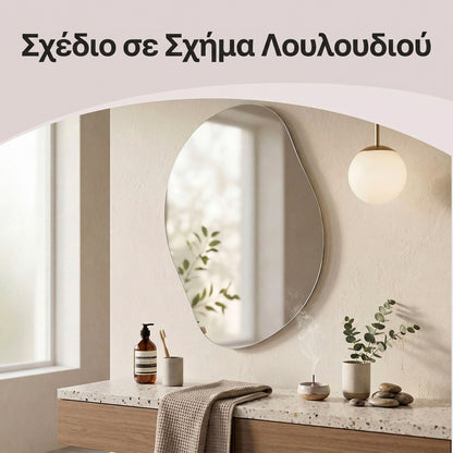 Διακοσμητικός Καθρέφτης Τοίχου σε Σχήμα Πετάλου Λουλουδιού Ασύμμετρος Σχεδιασμός με Γυαλί Ασφαλείας για Σαλόνι, Υπνοδωμάτιο & Είσοδο   60 x 45 εκ.   LWM-B35020BD01