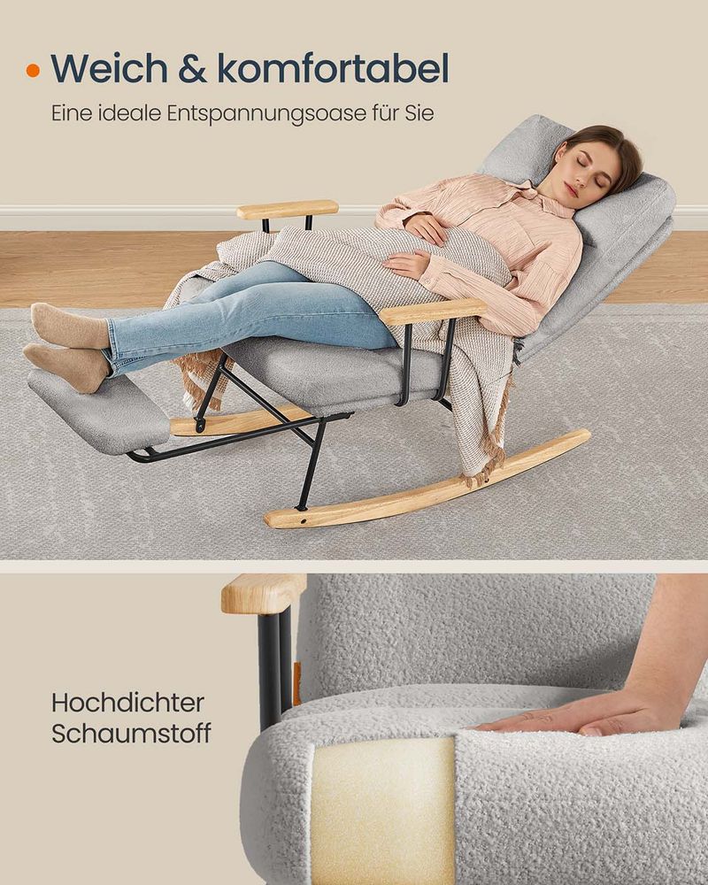 Πολυθρόνα Relax Κουνιστή Μαλακή Ρύθμιση Κλίσης Πλάτης με Υποπόδιο Ύφασμα Μπουκλέ  LY-Y016W01