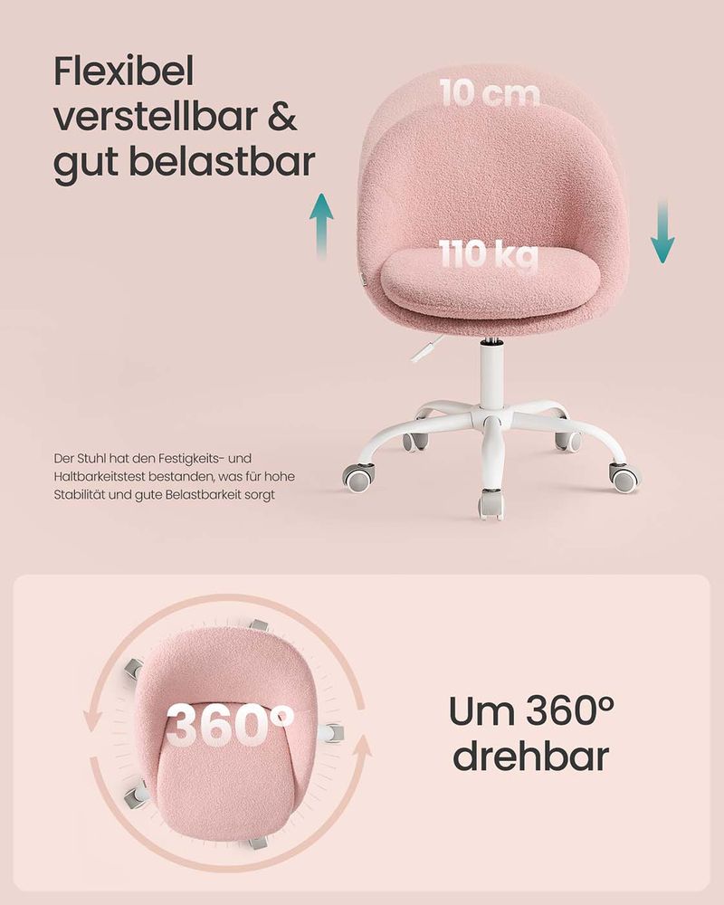 Καρέκλα Γραφείου Ροζ Μπουκλέ Άνετη Καρέκλα Μπουντουάρ Εξοικονόμησης Χώρου Περιστρεφόμενη Ρυθμιζόμενου Ύψους OB-G020R03