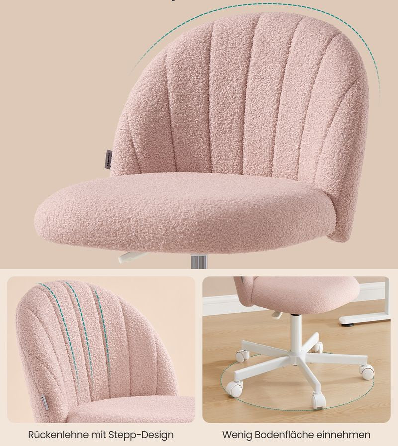 Καρέκλα Γραφείου Ροζ Μπουκλέ Άνετη Καρέκλα Μπουντουάρ Εξοικονόμησης Χώρου Περιστρεφόμενη Ρυθμιζόμενου Ύψους OB-G027SA01
