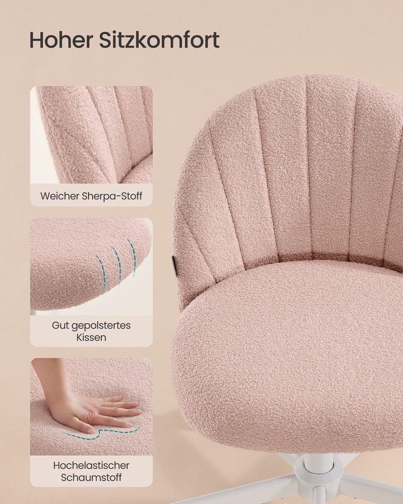 Καρέκλα Γραφείου Ροζ Μπουκλέ Άνετη Καρέκλα Μπουντουάρ Εξοικονόμησης Χώρου Περιστρεφόμενη Ρυθμιζόμενου Ύψους OB-G027SA01