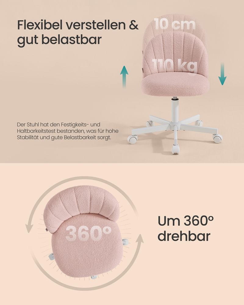 Καρέκλα Γραφείου Ροζ Μπουκλέ Άνετη Καρέκλα Μπουντουάρ Εξοικονόμησης Χώρου Περιστρεφόμενη Ρυθμιζόμενου Ύψους OB-G027SA01