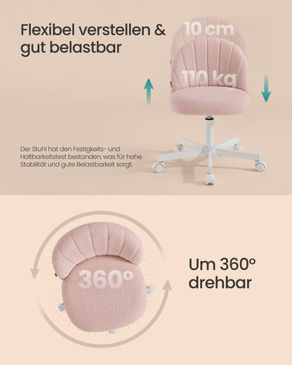 Καρέκλα Γραφείου Ροζ Μπουκλέ Άνετη Καρέκλα Μπουντουάρ Εξοικονόμησης Χώρου Περιστρεφόμενη Ρυθμιζόμενου Ύψους OB-G027SA01