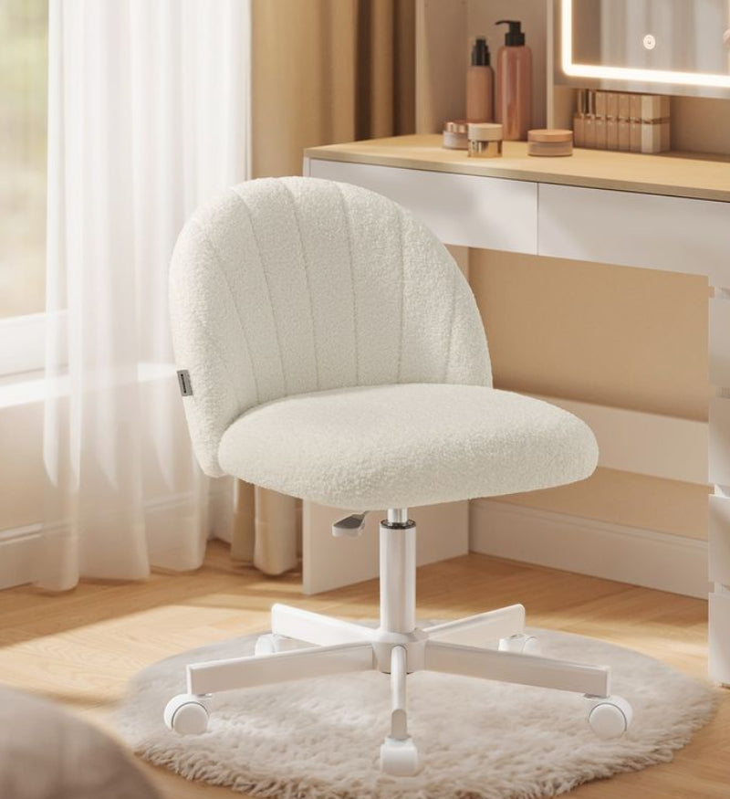 Καρέκλα Γραφείου Κρεμ Μπουκλέ Άνετη Καρέκλα Μπουντουάρ Εξοικονόμησης Χώρου Περιστρεφόμενη Ρυθμιζόμενου Ύψους OB-G027WD01