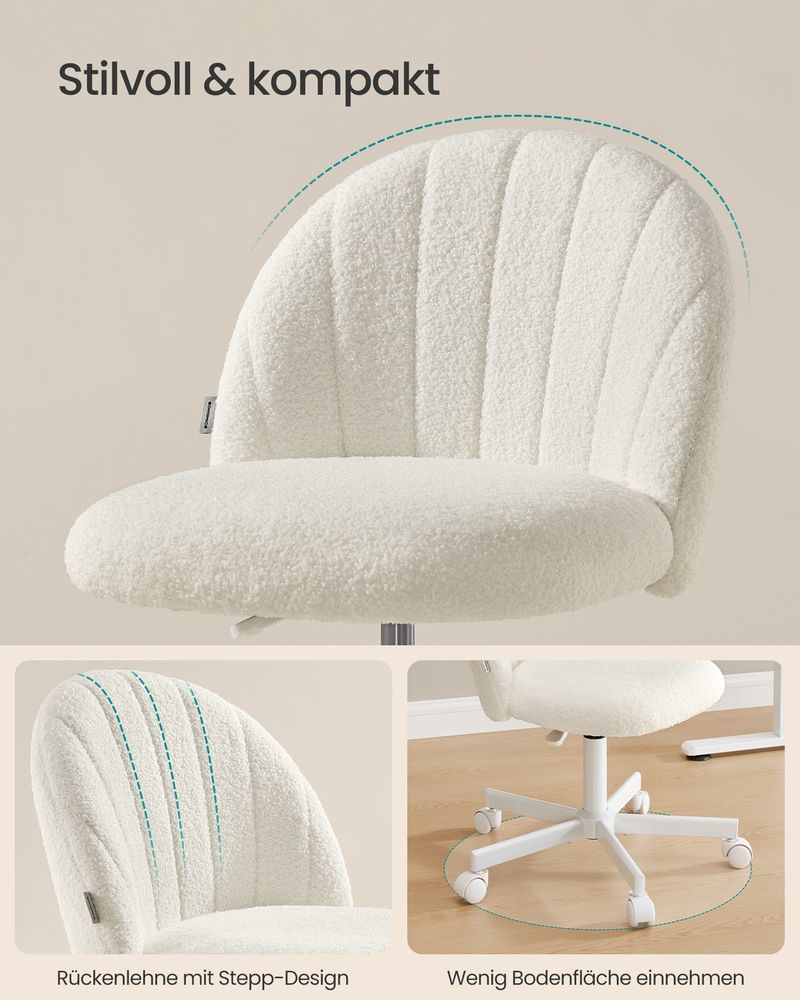 Καρέκλα Γραφείου Κρεμ Μπουκλέ Άνετη Καρέκλα Μπουντουάρ Εξοικονόμησης Χώρου Περιστρεφόμενη Ρυθμιζόμενου Ύψους OB-G027WD01