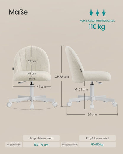 Καρέκλα Γραφείου Κρεμ Μπουκλέ Άνετη Καρέκλα Μπουντουάρ Εξοικονόμησης Χώρου Περιστρεφόμενη Ρυθμιζόμενου Ύψους OB-G027WD01