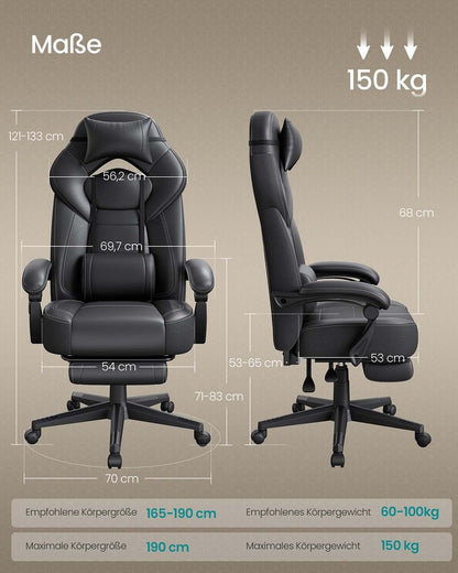 Καρέκλες Γραφείου Καρέκλα Υπολογιστή Gaming με Προσκέφαλο και Υποπόδιο Μαύρο  B34-OBG077B01