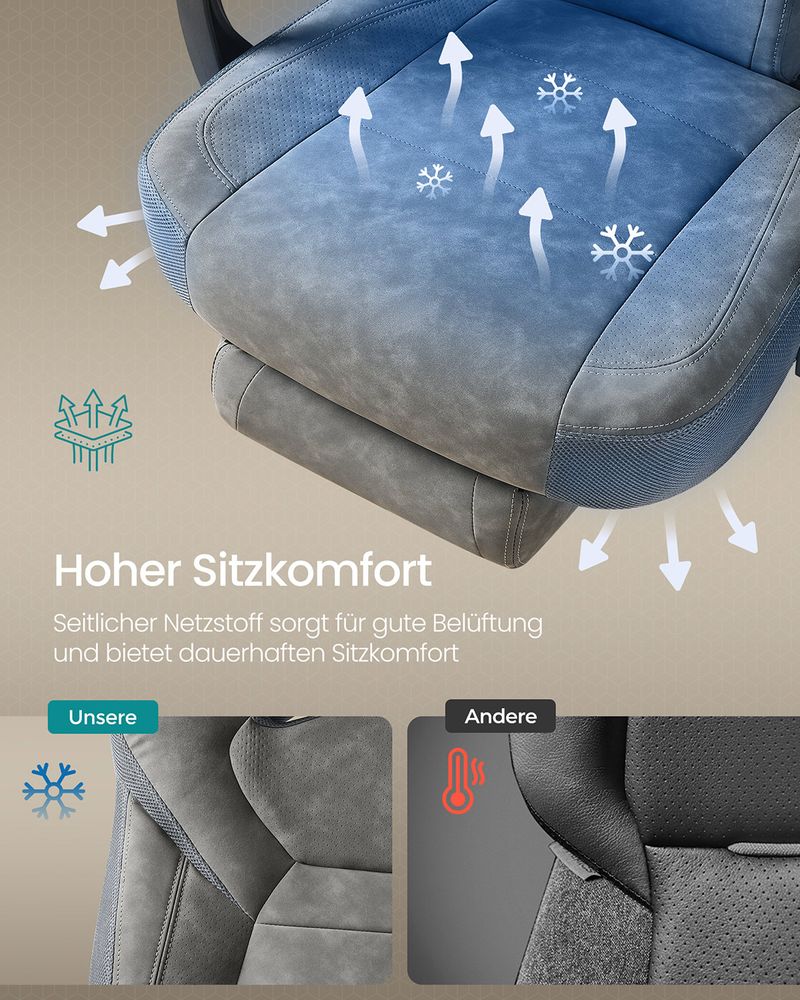 Καρέκλες Γραφείου Καρέκλα Υπολογιστή Gaming με Προσκέφαλο και Υποπόδιο Γκρί Σουέτ  OB-G077G01