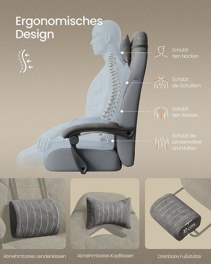 Καρέκλες Γραφείου Καρέκλα Υπολογιστή Gaming με Προσκέφαλο και Υποπόδιο Γκρί Σουέτ  OB-G077G01