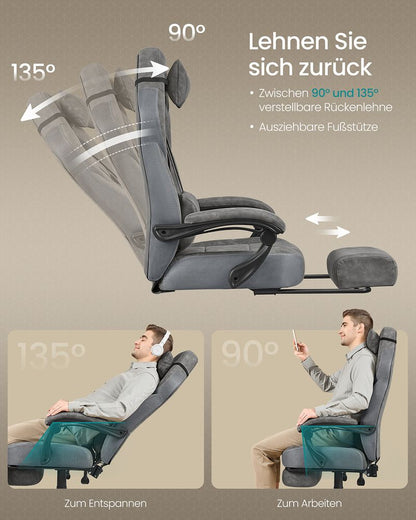 Καρέκλες Γραφείου Καρέκλα Υπολογιστή Gaming με Προσκέφαλο και Υποπόδιο Γκρί Σουέτ  OB-G077G01