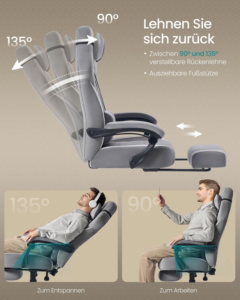 Καρέκλες Γραφείου Φαρδιά Καρέκλα Υπολογιστή Gaming με Προσκέφαλο και Υποπόδιο Γκρί Σουέτ B34-OBG077G02