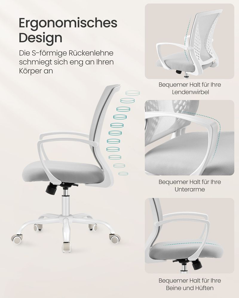 Καρέκλα Γραφείου Εργονομική Καρέκλα Περιστρεφόμενη Ασφαλής Σταθερή Γκρι OB-N022GD01