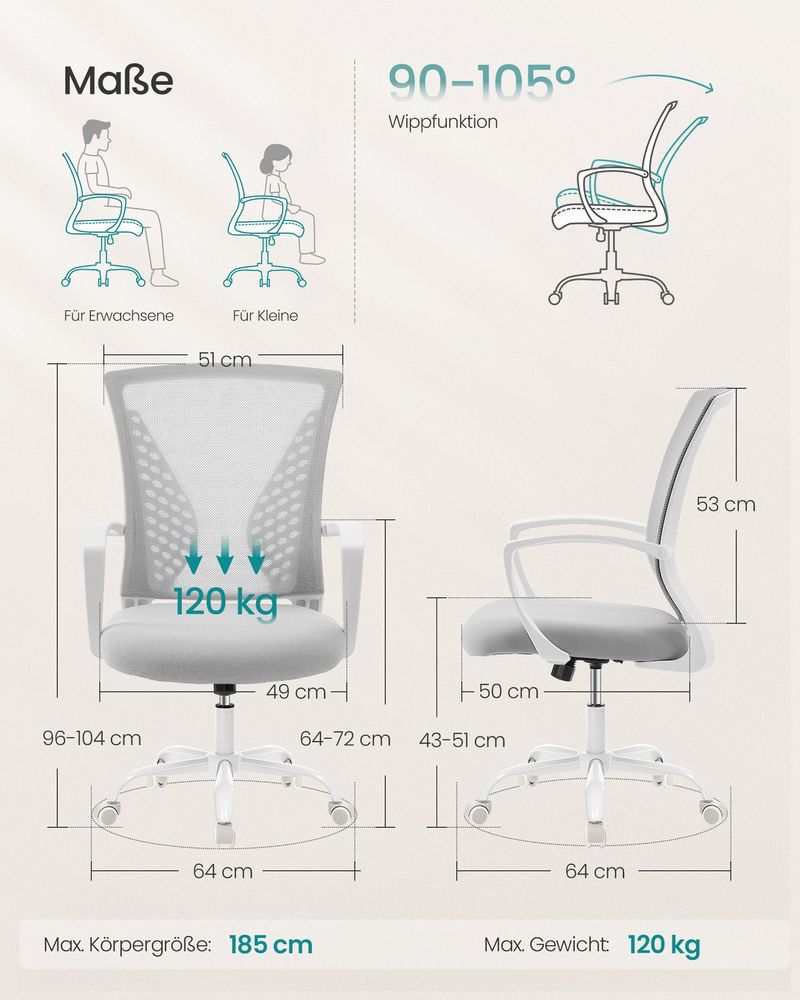 Καρέκλα Γραφείου Εργονομική Καρέκλα Περιστρεφόμενη Ασφαλής Σταθερή Γκρι OB-N022GD01