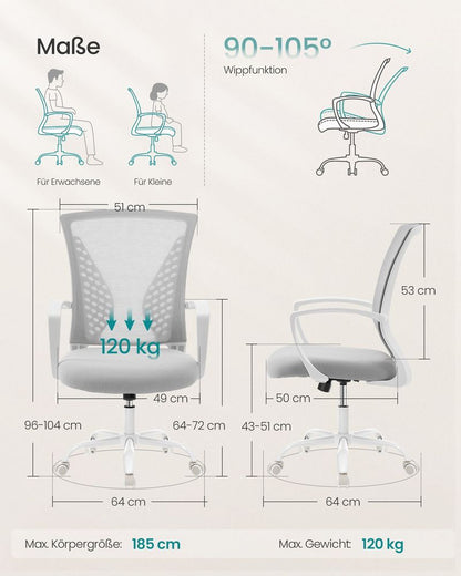 Καρέκλα Γραφείου Εργονομική Καρέκλα Περιστρεφόμενη Ασφαλής Σταθερή Γκρι OB-N022GD01