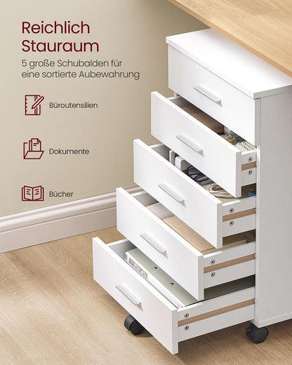 Συρταριέρα Γραφείου Τροχήλατο Ντουλάπι Γραφείου Με 5 Συρτάρια Απλή Συναρμολόγηση OF-C081W01
