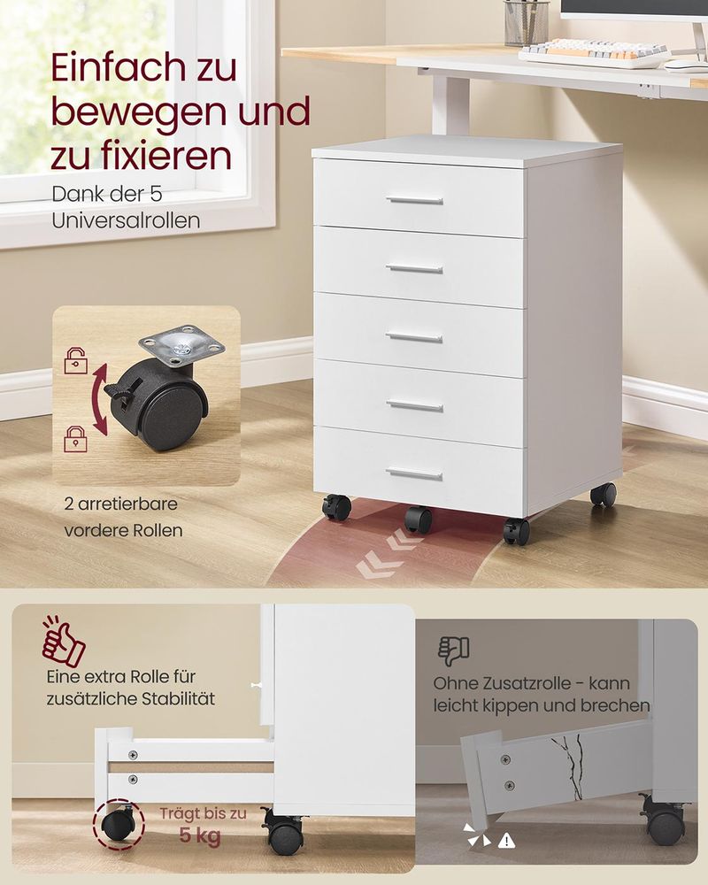 Συρταριέρα Γραφείου Τροχήλατο Ντουλάπι Γραφείου Με 5 Συρτάρια Απλή Συναρμολόγηση OF-C081W01