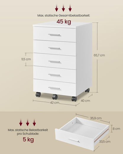 Συρταριέρα Γραφείου Τροχήλατο Ντουλάπι Γραφείου Με 5 Συρτάρια Απλή Συναρμολόγηση OF-C081W01