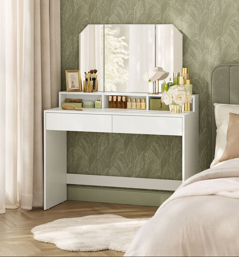 Τραπέζι Μπουντουάρ Μακιγιάζ Μεικαπ Τουαλέτας Κρεβατοκάμαρας Καθρέφτης Αναδιπλούμενος Λευκό RD-T115W01