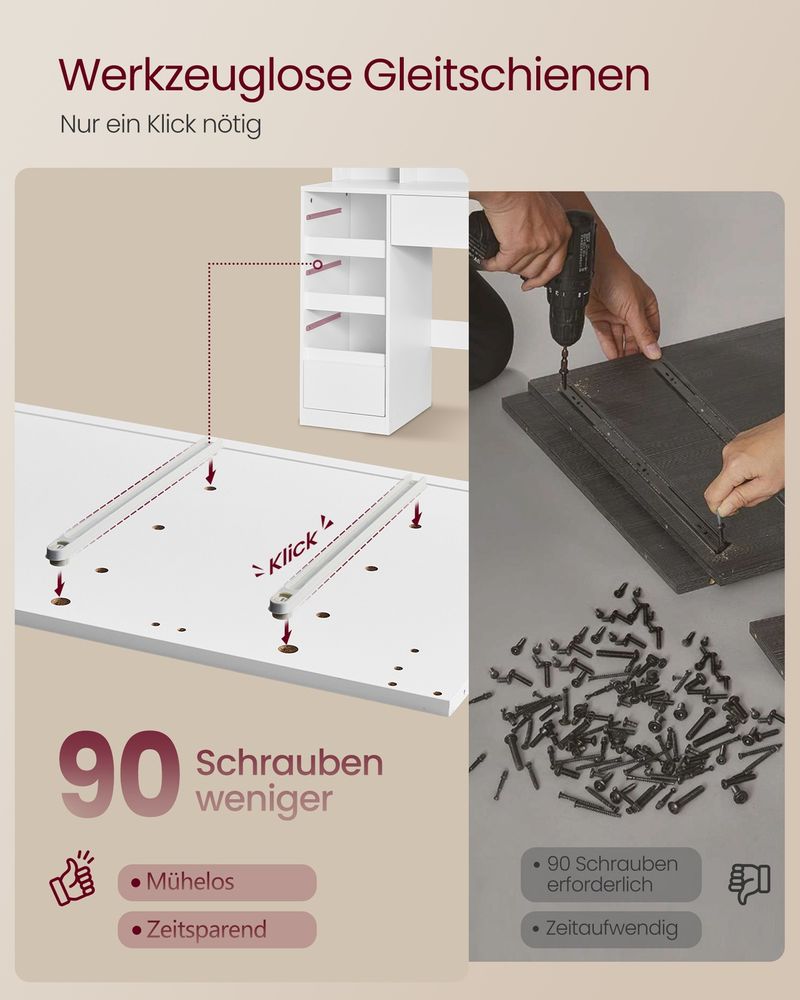 Τραπέζι Μπουντουάρ Μακιγιάζ Tουαλέτας με Καθρέφτη Πτυσσόμενο και φώτα LED Πολύπριζο Συρτάρια 3 χρώματα Φωτός RD-T146WB01