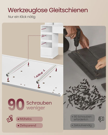 Τραπέζι Μπουντουάρ Μακιγιάζ Tουαλέτας με Καθρέφτη Πτυσσόμενο και φώτα LED Πολύπριζο Συρτάρια 3 χρώματα Φωτός RD-T146WB01