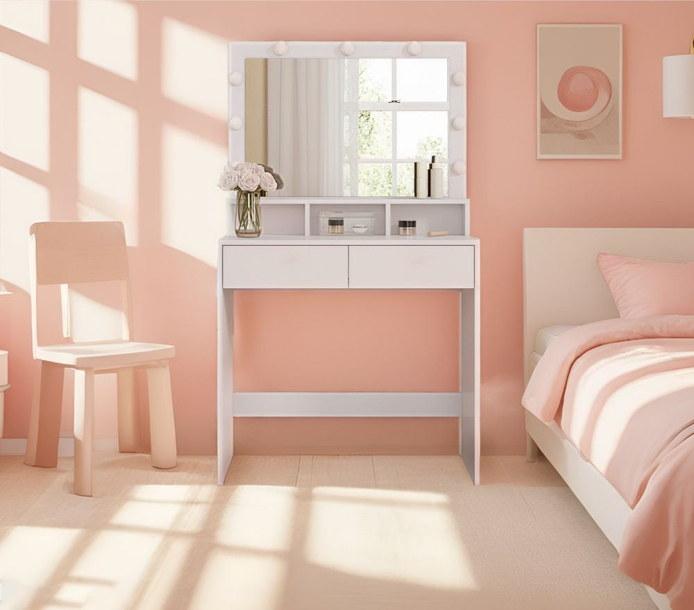 Schminktisch, Schminktisch, Schlafzimmer, Toilettenspiegel, weiß, mit LED-Beleuchtung, einstellbare Helligkeit, RD-T120T10