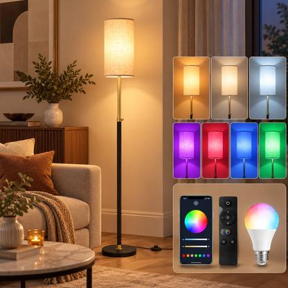 Έξυπνο Φωτιστικό Δαπέδου LED RGB με Ρυθμιζόμενο Ύψος 148–178 εκ., Έλεγχο μέσω Εφαρμογής & Τηλεχειριστηρίου, Συγχρονισμό Μουσικής – Μαύρο/Χρυσό LF-LB35222BD02