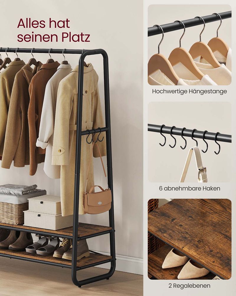 Κρεμάστρα Ρούχων Ανοιχτή Ντουλάπα 138 εκ Μήκος Σταντ Ρούχων Ράφι Κρεβατοκάμαρας RG-R119B01