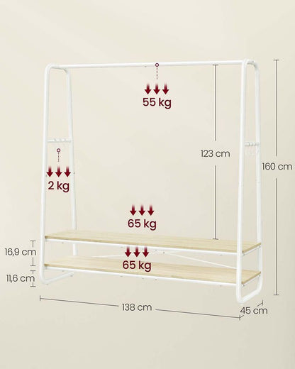 Κρεμάστρα Ρούχων Ανοιχτή Ντουλάπα 138 εκ Μήκος Σταντ Ρούχων Ράφι Κρεβατοκάμαρας RG-R119W09