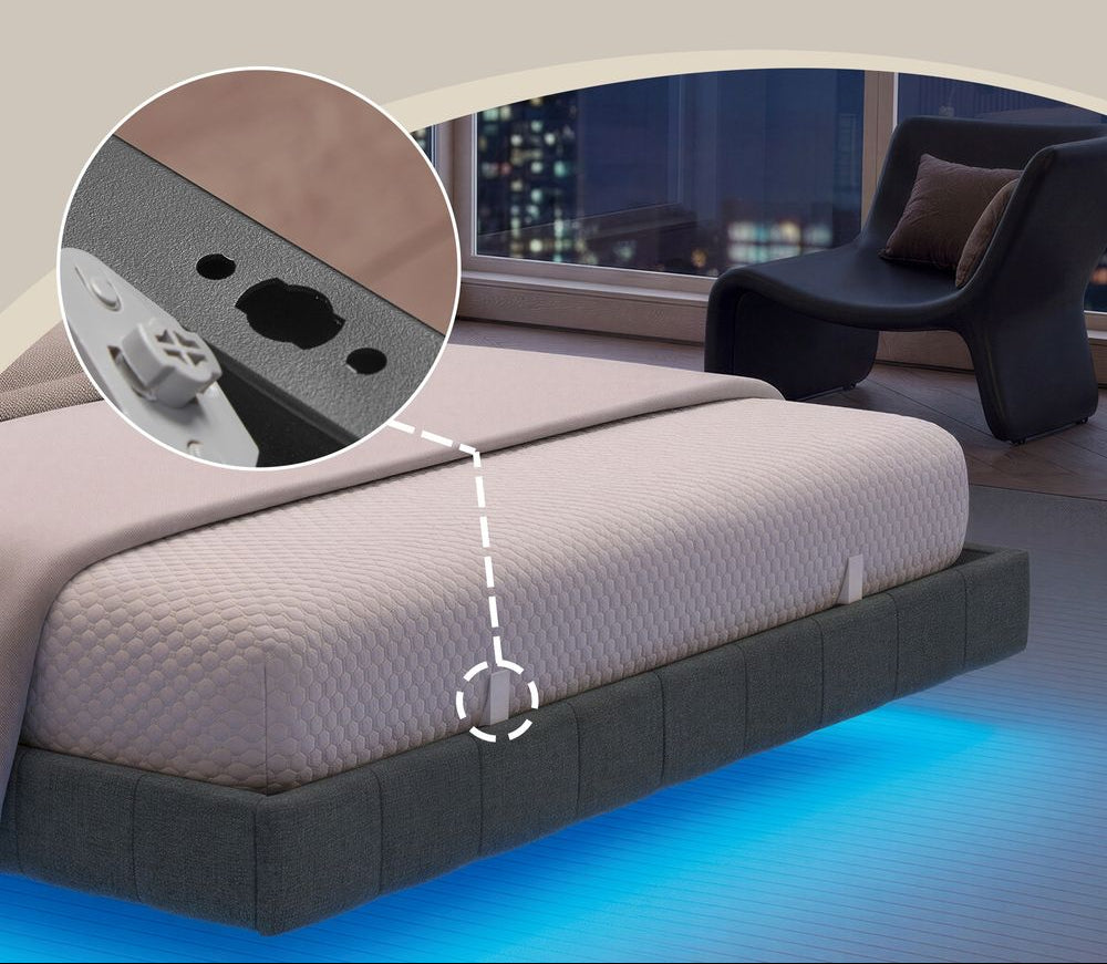 Επενδυμένο Κρεβάτι 140x200 με LED Φωτισμό, Πρίζες Φόρτισης & Μαλακή Επένδυση RMB-B35164G101