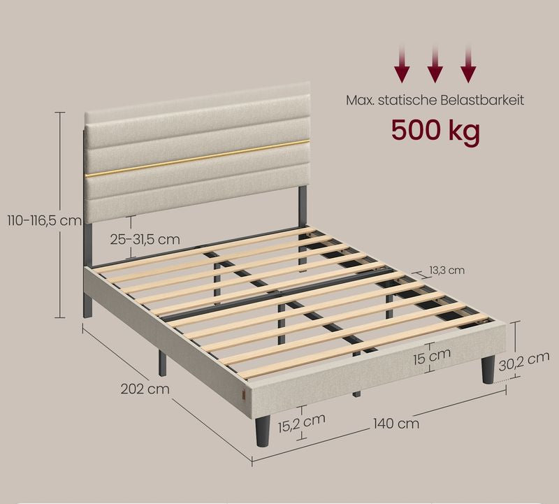 Σκελετός Διπλού Κρεβατιού Ανθεκτικό Πλαίσιο 160-140 x 200 εκ Κρεβάτι Επενδυμένο με ύφασμα Μπεζ RM-B505LH01