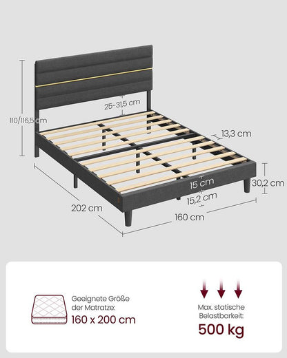 Σκελετός Διπλού Κρεβατιού Ανθεκτικό Πλαίσιο 140-160-90 x 200 εκ Κρεβάτι Επενδυμένο με ύφασμα RM-B504G01