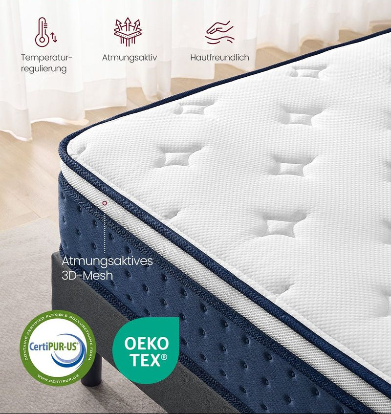 Στρώμα με Ελατήρια σε Θήκες 7 Ζωνών Αφρό Μνήμης Gel 90x200 εκ Υβριδικό 25 εκ Υπνοδωματίου RM-Z222QZ02