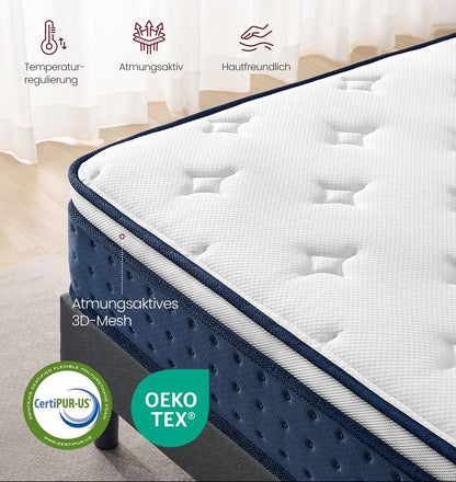 Στρώμα με Ελατήρια σε Θήκες 7 Ζωνών Αφρό Μνήμης Gel 90x200 εκ Υβριδικό 25 εκ Υπνοδωματίου RM-Z222QZ02