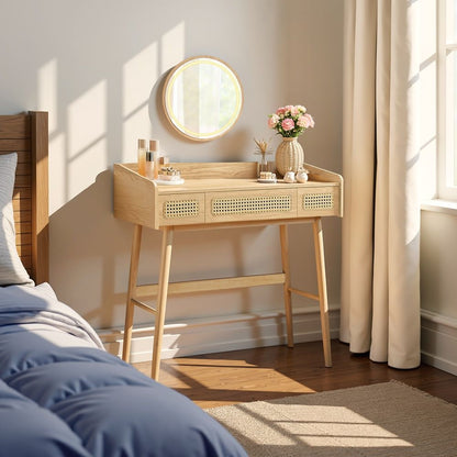 Τραπέζι Μπουντουάρ Μακιγιάζ Μεικαπ Τουαλέτας Κρεβατοκάμαρας Καθρέφτης Boho με Φωτισμό LED Ρυθμιζόμενη Φωτεινότητα RV-T007Y01