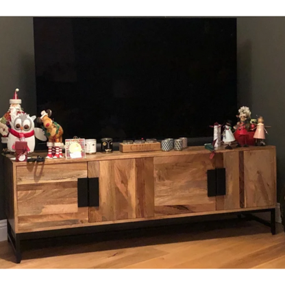 Έπιπλο Τηλεόρασης Χαμηλός Μπουφές από Μασίφ Ξύλο και Μεταλλικά Πόδια  1285863