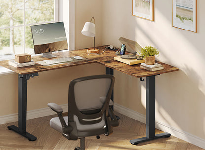 Γωνιακό Ηλεκτρικό Γραφείο Ρυθμιζόμενου Ύψους 160x140x60 Καφέ με Πρίζες USB Θύρες και Ρόδες LS-D264K01