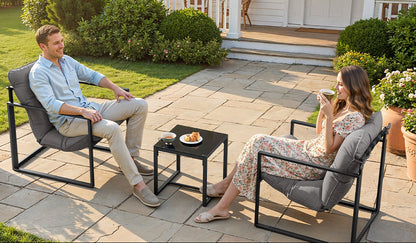 Σετ Επίπλων Κήπου 3 τεμαχίων 2 Καρέκλες Πολυθρόνες με Αδιάβροχα Χοντρά Μαξιλάρια 1 Τραπεζάκι για Βεράντα Μπαλκόνι  GG-F039GZ01