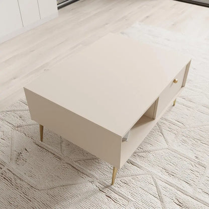 Μοντέρνο Τραπεζάκι Σαλονιού Μπεζ με Χρυσά Πόδια Τραπεζάκι Καθιστικού με Ντουλάπι 93764