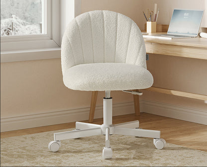 Καρέκλα Γραφείου Κρεμ Μπουκλέ Άνετη Καρέκλα Μπουντουάρ Εξοικονόμησης Χώρου Περιστρεφόμενη Ρυθμιζόμενου Ύψους OB-G027WD01