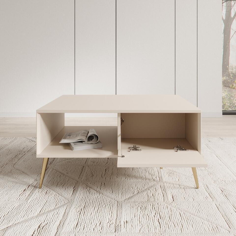 Μοντέρνο Τραπεζάκι Σαλονιού Μπεζ με Χρυσά Πόδια Τραπεζάκι Καθιστικού με Ντουλάπι 93764