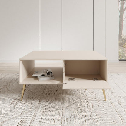 Μοντέρνο Τραπεζάκι Σαλονιού Μπεζ με Χρυσά Πόδια Τραπεζάκι Καθιστικού με Ντουλάπι 93764