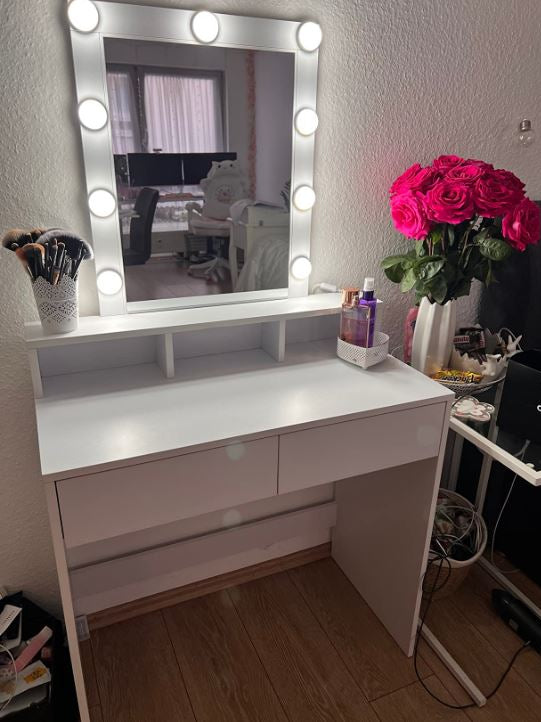 Τραπέζι Μπουντουάρ Μακιγιάζ Μεικαπ Τουαλέτας Κρεβατοκάμαρας Καθρέφτης Λευκό με Φωτισμό LED Ρυθμιζόμενη Φωτεινότητα RD-T114W01