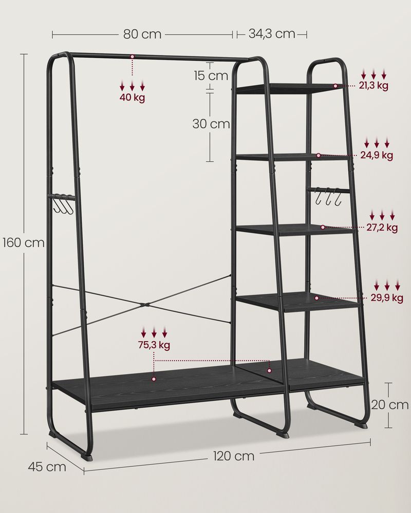 Kleiderbügel Offener Kleiderschrank Kleiderständer Schlafzimmer Regal Eiche-Weiß RG-R116W09