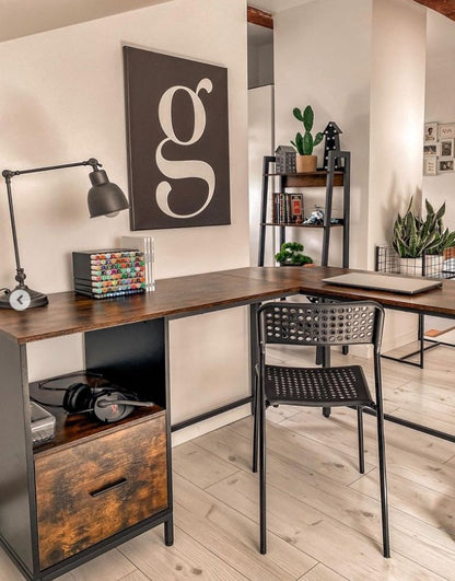 Large Corner Desk Computer Table Industrial Design Vintage Brown-Black LW-D75X