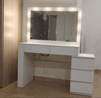 Τραπέζι Μπουντουάρ Μακιγιάζ Μεικαπ με Ντουλάπι Κοσμημάτων Καθρέφτης Λευκό με Φωτισμό LED Ρυθμιζόμενη Φωτεινότητα RD-T127W01