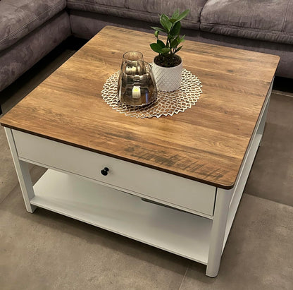 Τραπεζάκι Σαλονιού Κεντρικό Καθιστικό Τετράγωνο Λευκό με Συρτάρια LC-T207T14