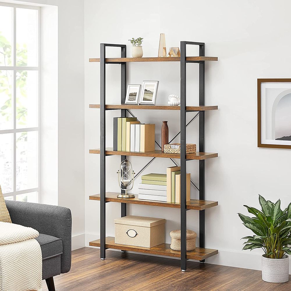 5 Tier Office Bookcase Metal Shelving With Wooden Shelves Office Living Room LL-S55BX