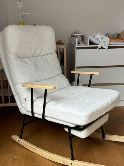 Πολυθρόνα Relax Κουνιστή Μαλακή Ρύθμιση Κλίσης Πλάτης με Υποπόδιο Ύφασμα Μπουκλέ LY-Y016W01