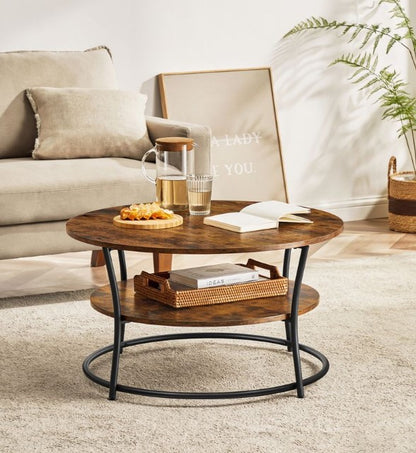 Round Living Room Table with Shelf Coffee Table 80cm LC-T80BX